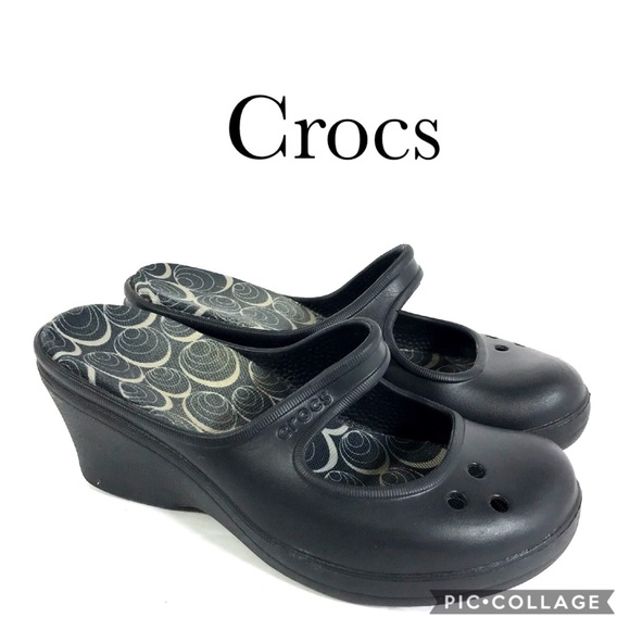 CROCS | Shoes | Crocs Frances Black Mary Jane Clog Wedges 8 | Poshmark